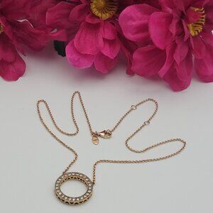 PANDORA Logo Pave Circle Collier Necklace Rose Gold Plated Sterling Silver 17.5"